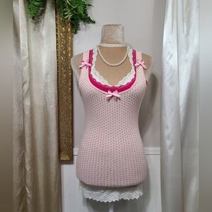 ♡ Y2K ♡ Abercrombie Baby Pink Patterned Cami Satin Ribbon Bows Tank Top